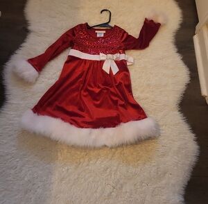 Festive Red Dress with White Fur Trim